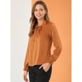 thumbnail image 4 of Camisa de satén elegante para mujer, cuello con volantes, blusa de oficina de trabajo de manga larga, top Caramelo L, 4 of 6