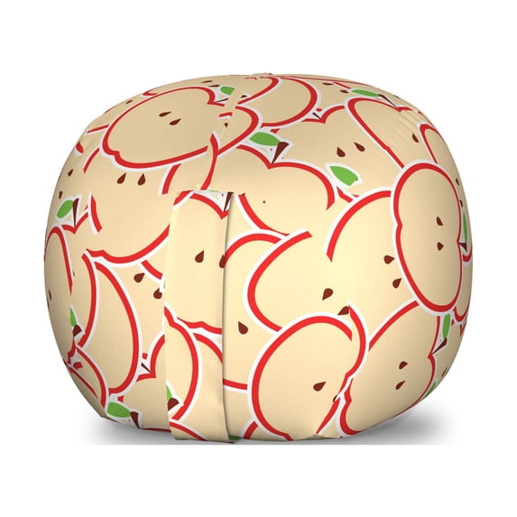 Fruits Storage Toy Bag Chair, Healthy Refreshing Fruit from Orchard Abstract Cartoon Drawing Organic, Stuffed Animal Organizer Washable Bag, Small Size, Apple Green Beige Red, by Ambesonne