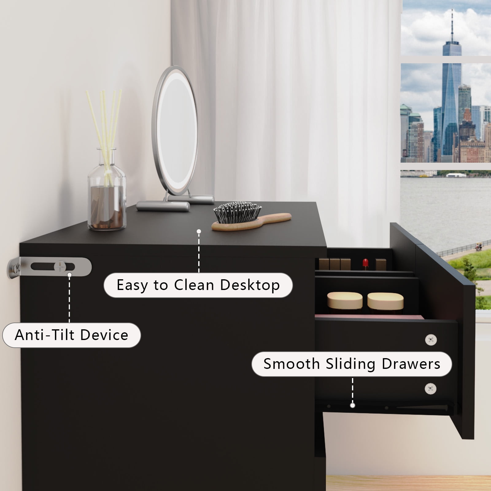 Hommpa Black Dresser for Bedroom, 6 Drawers Dresser for Closet, Chests of Drawers for Women, Wooden Modern Storage Cabinet for Living Room, Hallway Entryway, Home, Office 27.6"L X 15.7"W X 48"H