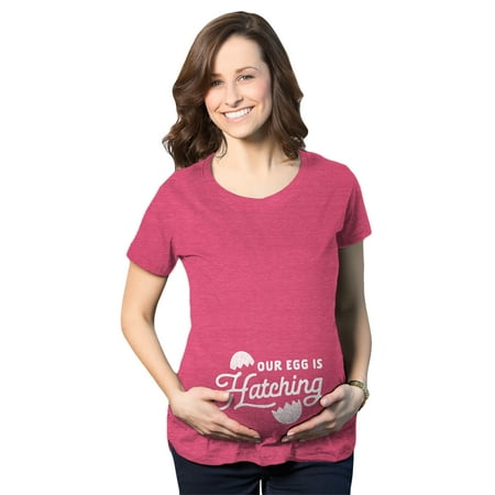 

Maternity Our Egg Is Hatching Tshirt Funny Easter Pregnancy Novelty Tee (Heather Pink) - XL
