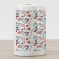 thumbnail image 3 of Floral Ceramic Toothbrush Holder, Flowers Ladybugs Butterflies Strawberries Playroom Pattern, Decorative Versatile Countertop for Bathroom, 4.5" X 2.7", Dark Coral Aqua, by Ambesonne, 3 of 4