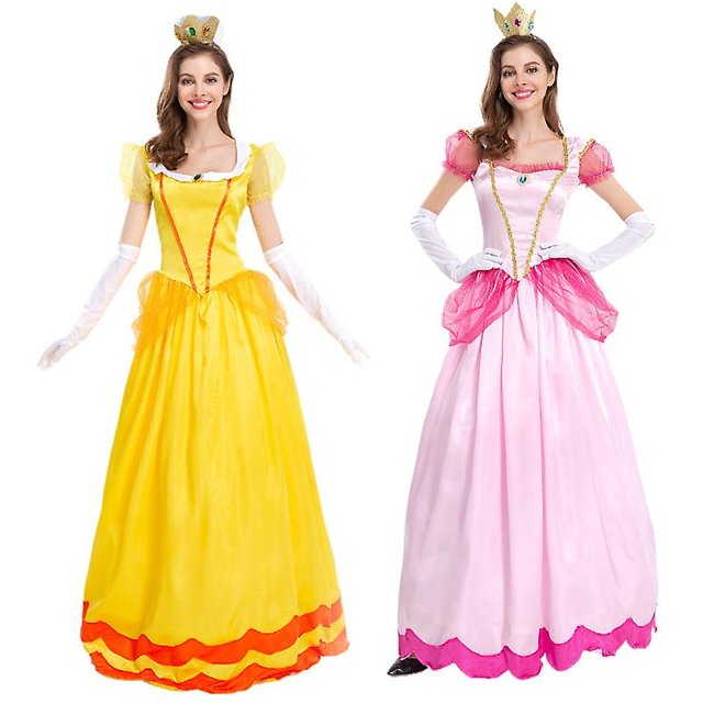 Disfraz de Halloween Mario Princesa melocotón Rosa/amarillo Princesa Disfraz de escenario Fiesta Vestido de reina