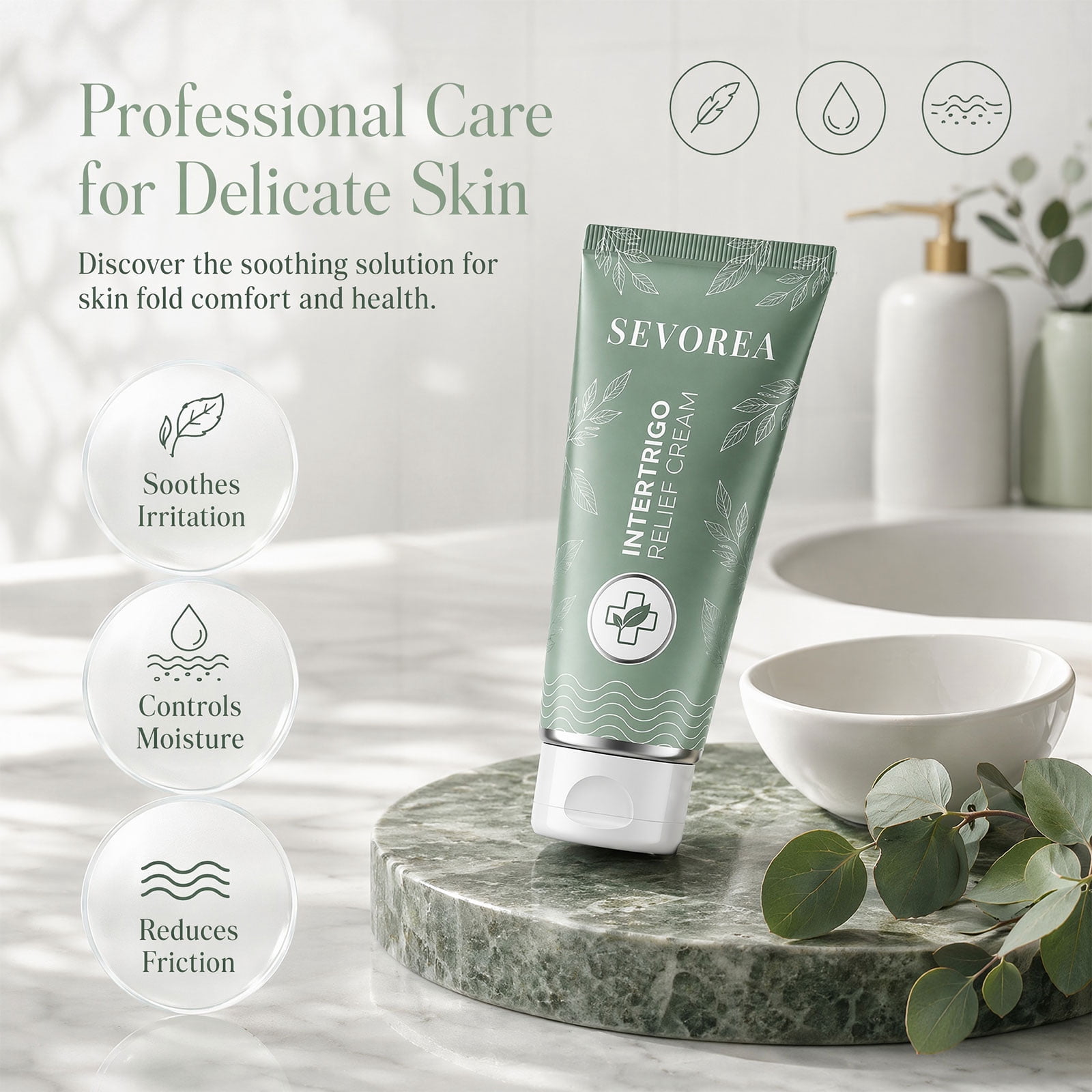 SEVOREA Intertrigo Cream for Skin Fold Care, Non-Greasy Chafing Support with Zinc Oxide & Botanical Extracts for Friction-Prone Areas (1 PC)