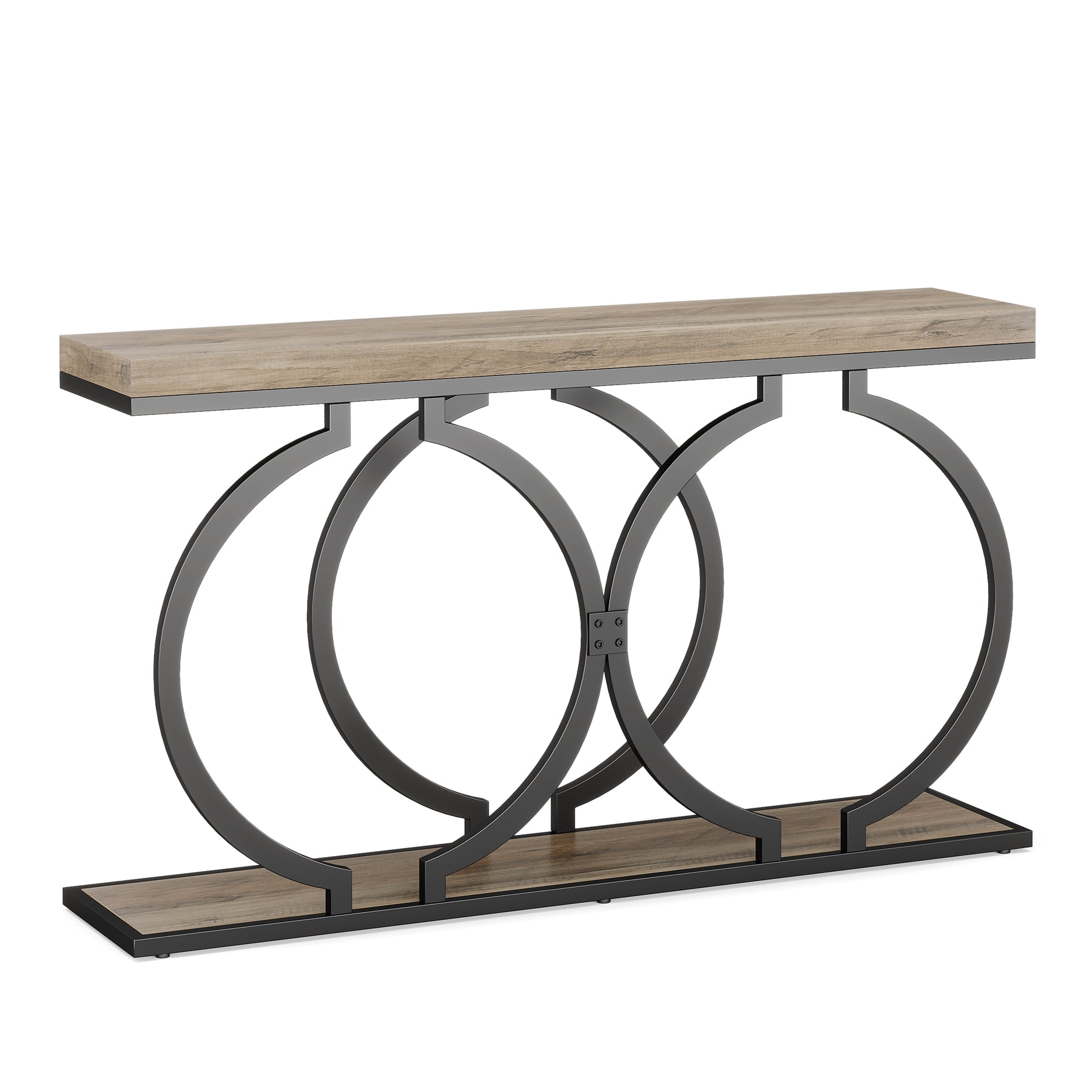 Fnova 55" Console Table, Modern Entryway Table with Geometric Metal Frame, Faux Marble Narrow Long Sofa Table for Living Room, Entrance, Hallway