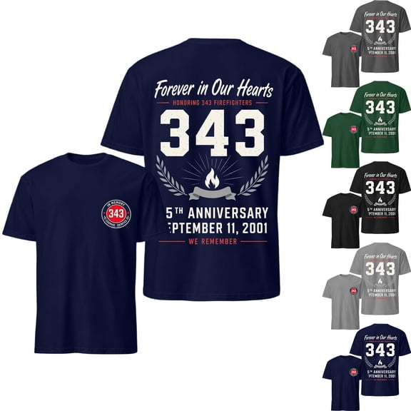 9/11 25th Anniversary T-Shirt, HONORING 343 FIREFIGHTERS Short Sleeve Crew Neck Shirt, American Patriotic 25th Memorial Tee, Light Purple S