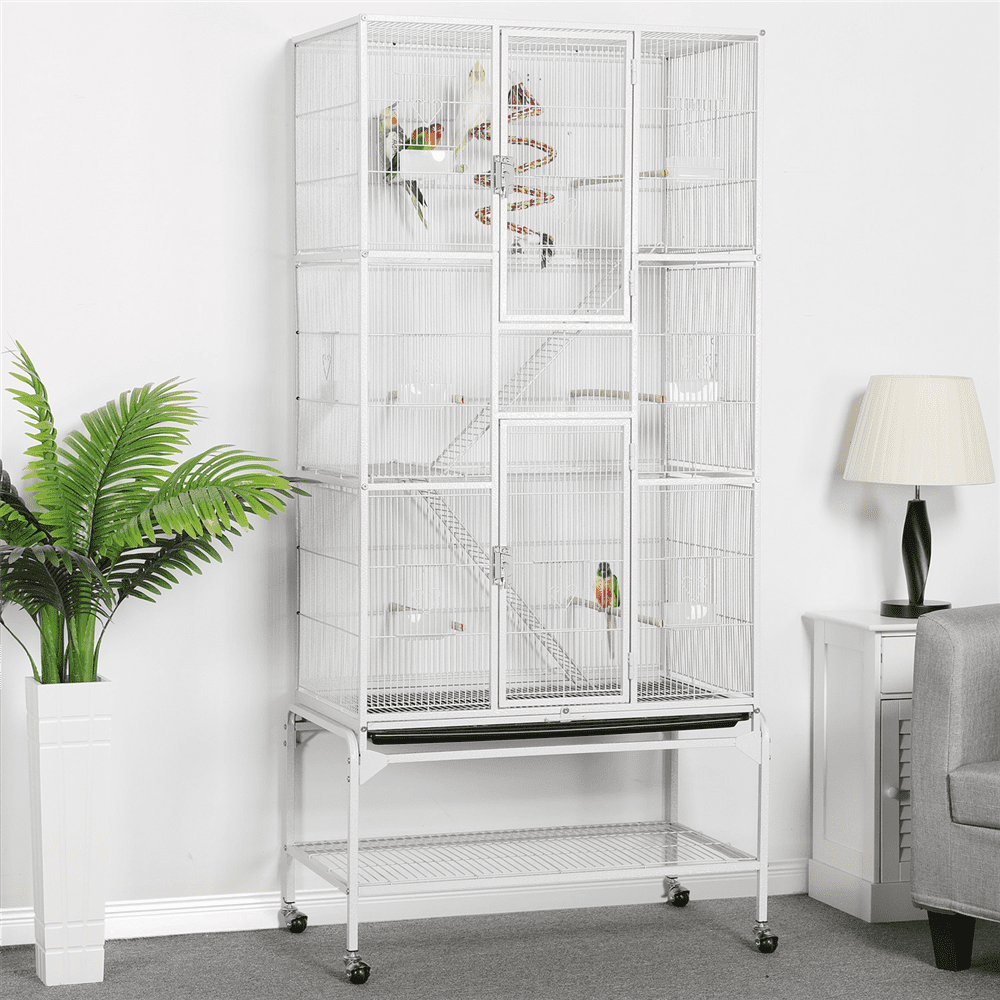 Renwick 69" H Extra Large Rolling Bird Cage with Detachable Stand, White
