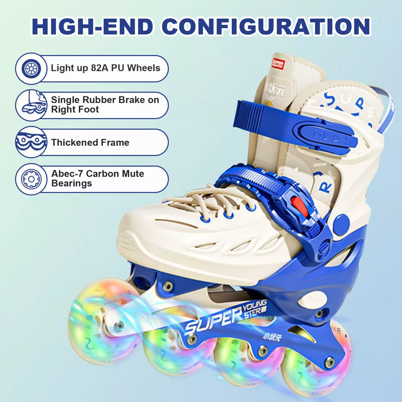 CJC Adjustable Inline Skates with Luminous Wheels for Boys and Girls Ages 4-12 Roller Skates for Kids Teens Beginners Indoor and Outdoor