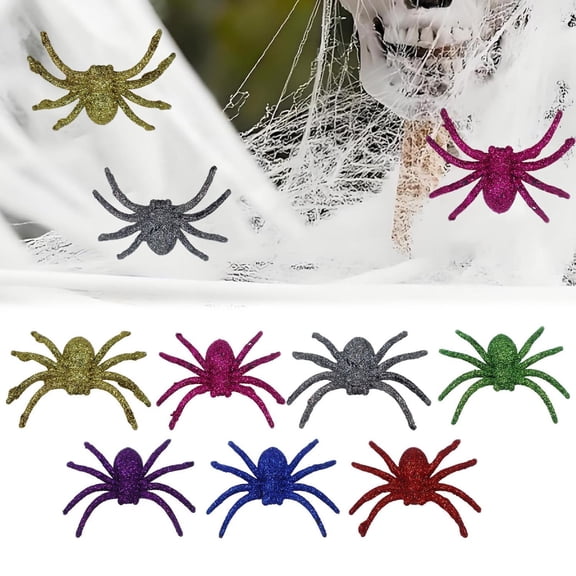 FENGGHAO Halloween Decorations Glitter Spider Decor, Realistic Plastic Spider Ornament For Halloween Party Decorations, Indoor Outdoor Halloween Decor, Multicolor Seasonal Home Accent
