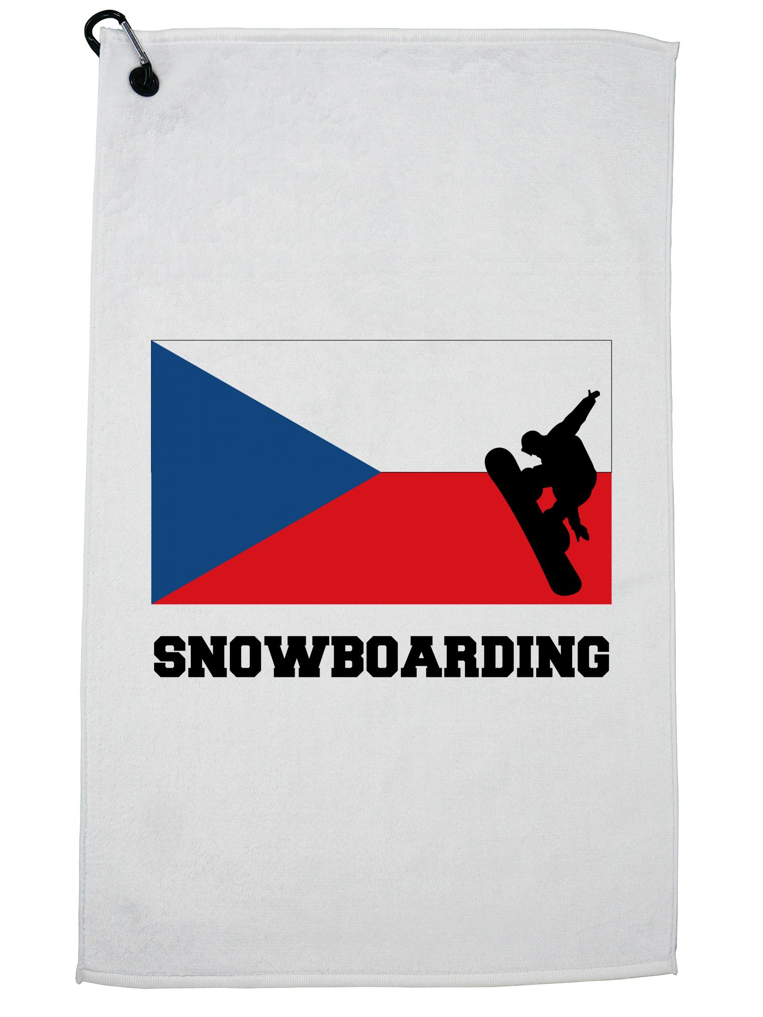 Czech Republic Olympic Snowboarding Flag Silhouette Golf Towel with Carabiner Clip by Hollywood Thread