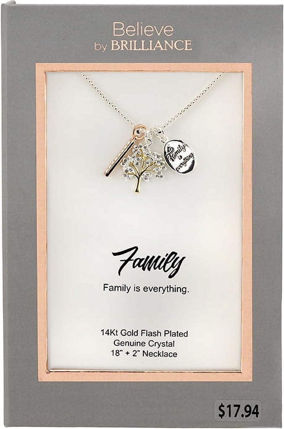 Believe By Brilliance Women's 14Kt Gold Flash Plated Crystal "Family Is Forever" Tree Necklace, 18+2