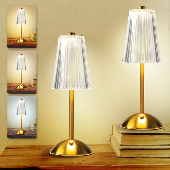 Bell and Howell Auburn Table Lamp 2 Pack Small Cordless Touch LED Rechargeable Lamp Bedside Desk Nightstand Gold Base