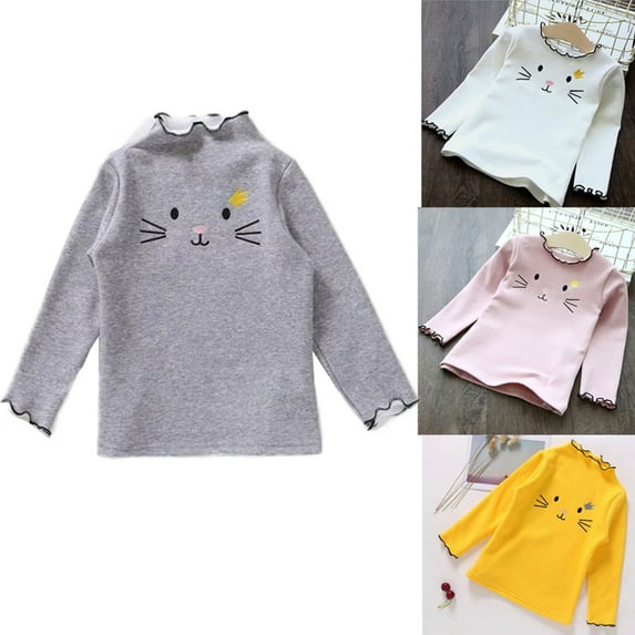 Gyratedream 2-8Y Toddler Kids Little Girls Long Sleeve Kitten Graphic Turtleneck Sweater Basic Tops
