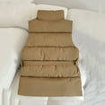 thumbnail image 3 of Sexlip Women's Cropped Puffer Vest Lightweight Padded Quilted Vest Stand Collar Warm Sleeveless Puffy Gilet Brown XL, 3 of 3