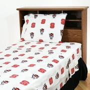 North Carolina State Wolfpack 100% cotton, 3 piece sheet set - flat sheet, fitted sheet, 1 pillow case, Twin XL, White