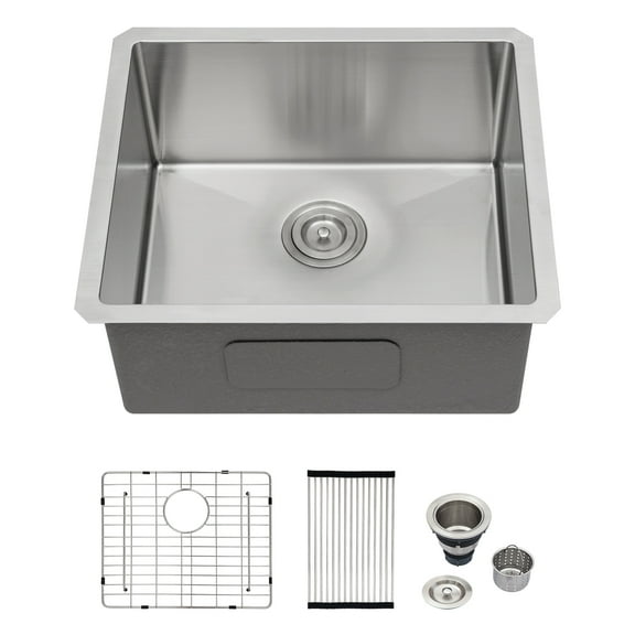 Logmey Stainless Steel Undermount Kitchen Bar Sink 23x18 Single Bowl Brushed Nickel Sink