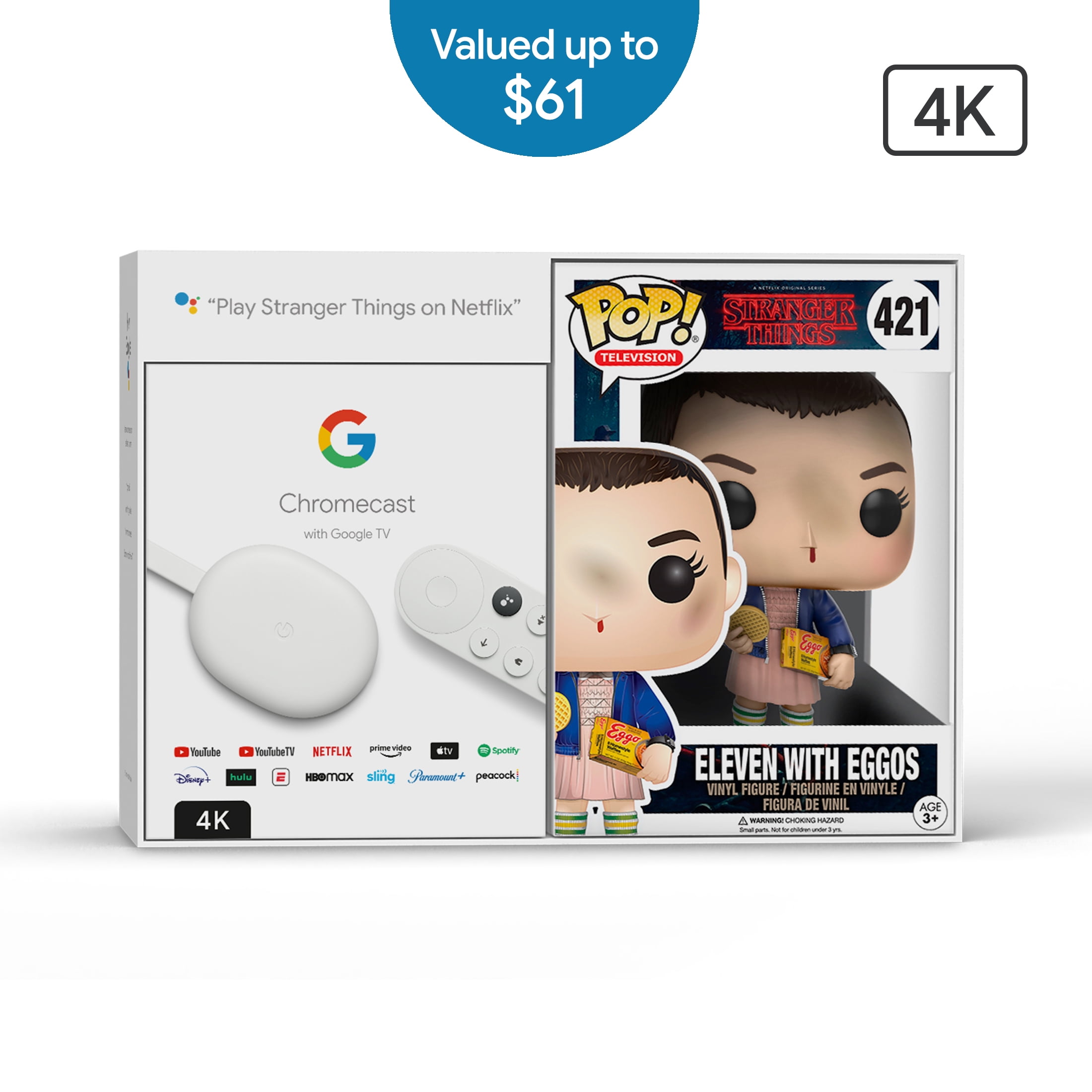 Chromecast with Google TV (4K) Streaming Media Player - with Funko POP! TV Stranger Things Eleven with Eggos