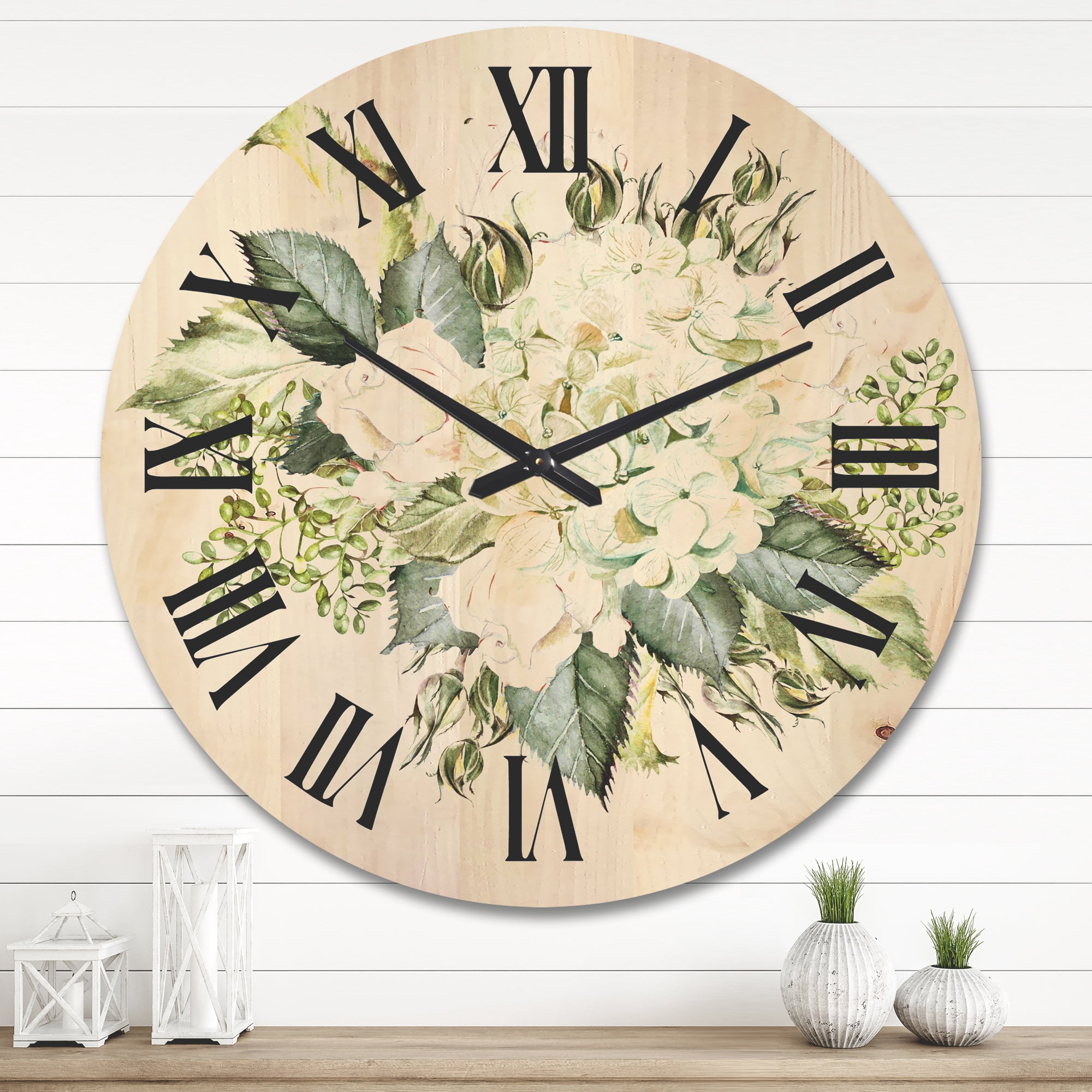 Designart 'Beautiful Bouquet With Roses and Hudrangea' Farmhouse Wood Wall Clock