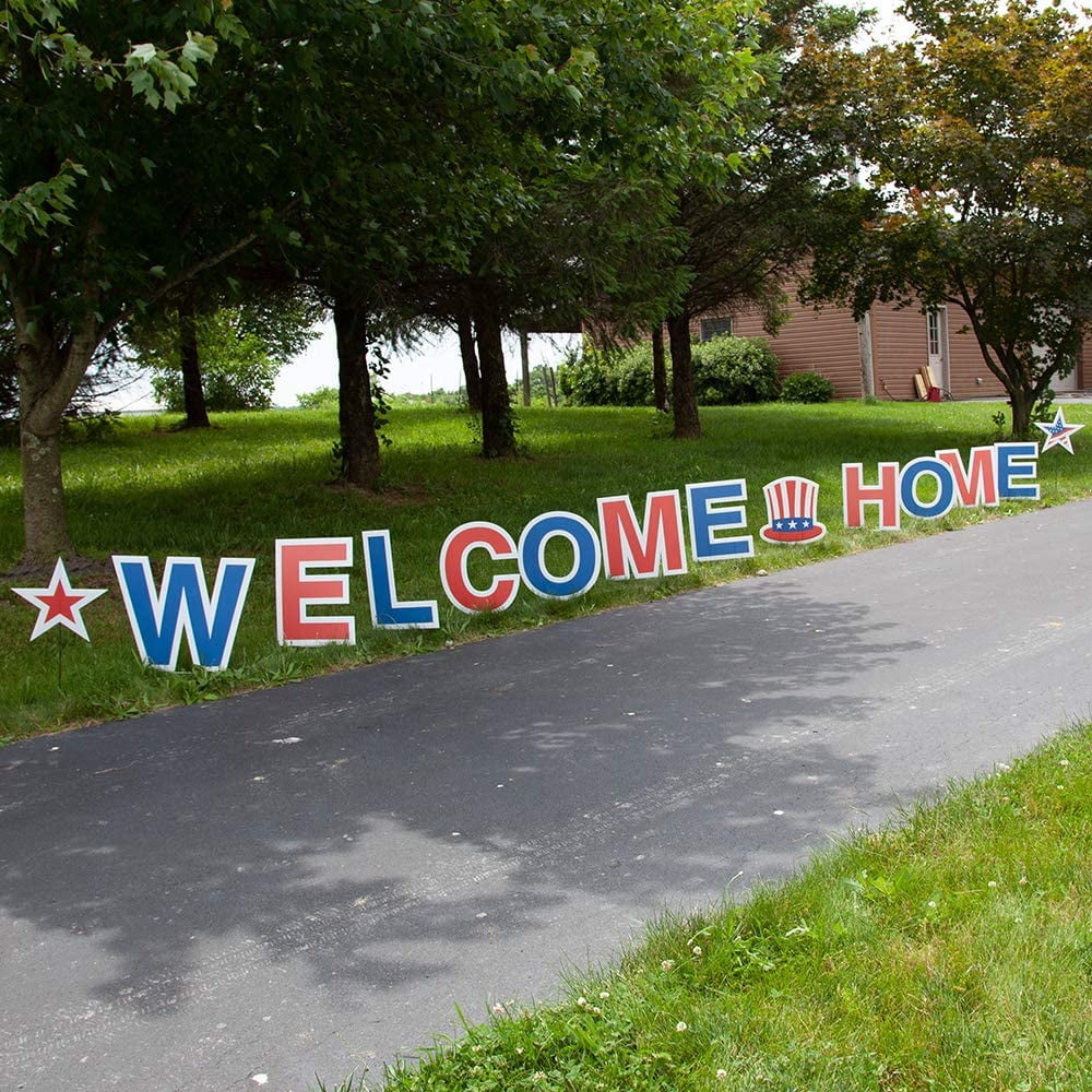 Vispronet Welcome Home Yard Sign with Stakes, 18in Patriotic Yard Letters
