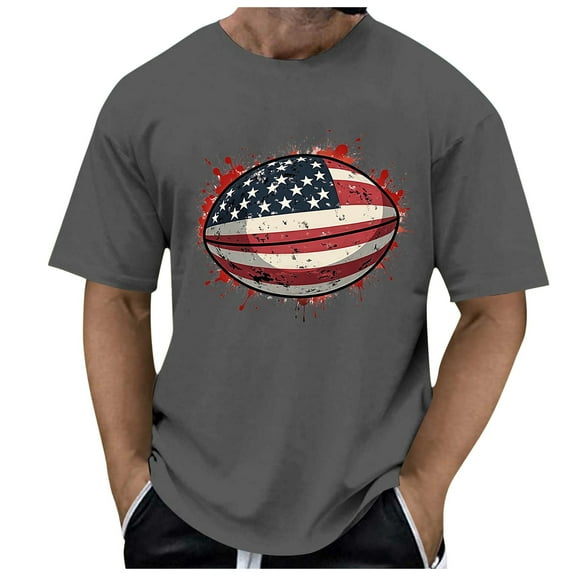 Men's Clothing Men's Fashion Rugby Print Short Breathable And Comfortable T Shirt Men Clothes Men Summer Fashion Tops Fitted Shirt Pack of Long Sleeve T Fitted Long Sleeve Tops Gray L