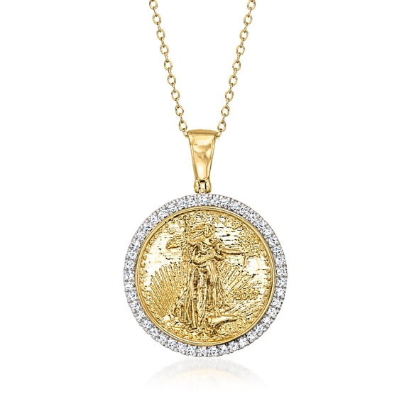 Ross-Simons 0.50 ct. t.w. Diamond Replica Liberty Coin Pendant Necklace in 18kt Gold Over Sterling, Women's, Adult
