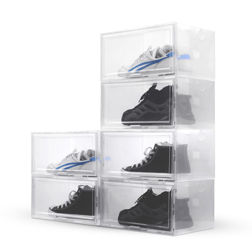 Pack of 6 Foldable Plastic Shoe Storage Boxes for Closet Organizer 