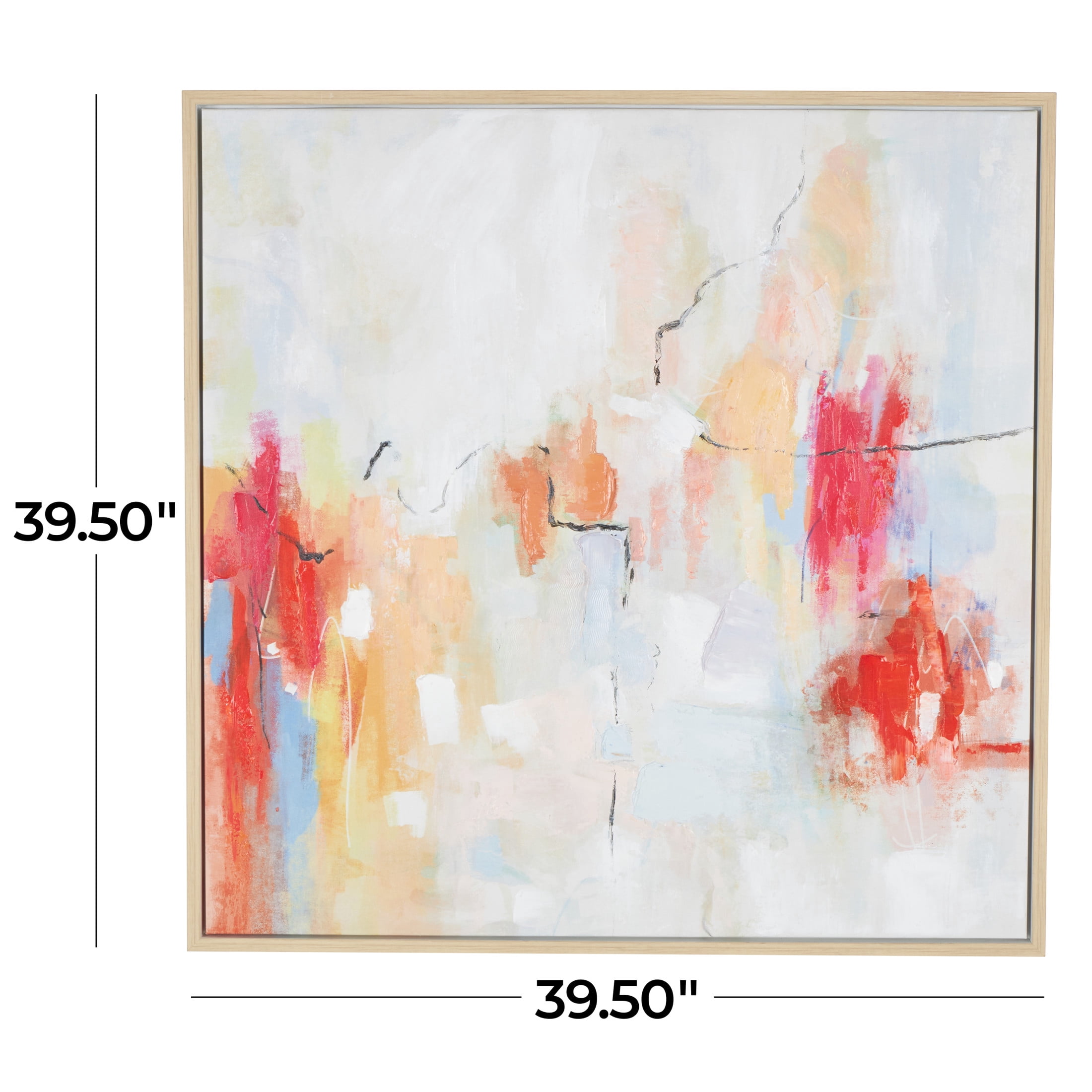 40" x 40" Watercolor Blotch Abstract Framed Wall Art with Light Brown Frame, by DecMode