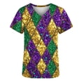 thumbnail image 3 of Uootdi Scrubs for Women V Neck Short Sleeve Mardi Gras Mask Print Lightweight Medical Work Tops Gift, 3 of 5