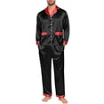 thumbnail image 2 of Holzkary Christmas Matching Family Satin Pajama Set,Contrast Trim Lapel Button Down Long Sleeve Top & Long Pants Jammies Set,2-Piece Soft Loungewear Family Xmas Holiday Nightwear Black L, 2 of 5