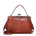 thumbnail image 1 of Segater® Bolso de mano de piel sintética con cera de aceite hueca retro para mujer, con cierre de beso, bandolera, bolso de mensajero vintage, 1 of 5