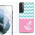 thumbnail image 1 of Slim-Fit TPU Fashion Phone Case for Samsung Galaxy S22 5G, with Tempered Glass Screen Protector, by OneToughShield ® - Chevron/Anchor, 1 of 4