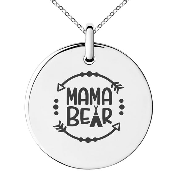 Tioneer Stainless Steel Mama Bear Small Medallion Circle Charm Pendant Necklace