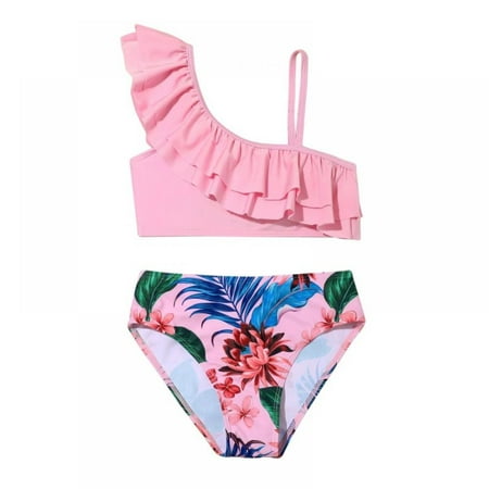 

Girls Summer Ruffle 2 Piece Swimsuits Bikini Sets Cute Print Adjustable tie Back Swimwear 7-11 Years