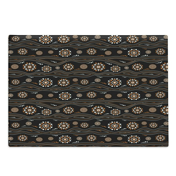 Aboriginal Cutting Board, Abstract Round Motifs with Dots and Waves on Dark Backdrop, Decorative Tempered Glass Cutting and Serving Board, in 3 Sizes, by Ambesonne