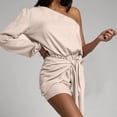 thumbnail image 5 of Uaswgudfs ​One-Shoulder Long Sleeve Formal & Casual Dress for Women​ - Asymmetrical Fitted Silky Dress with Tied Sash Waist, Summer Midi Dress for Evening Events & Parties Beige L, 5 of 9