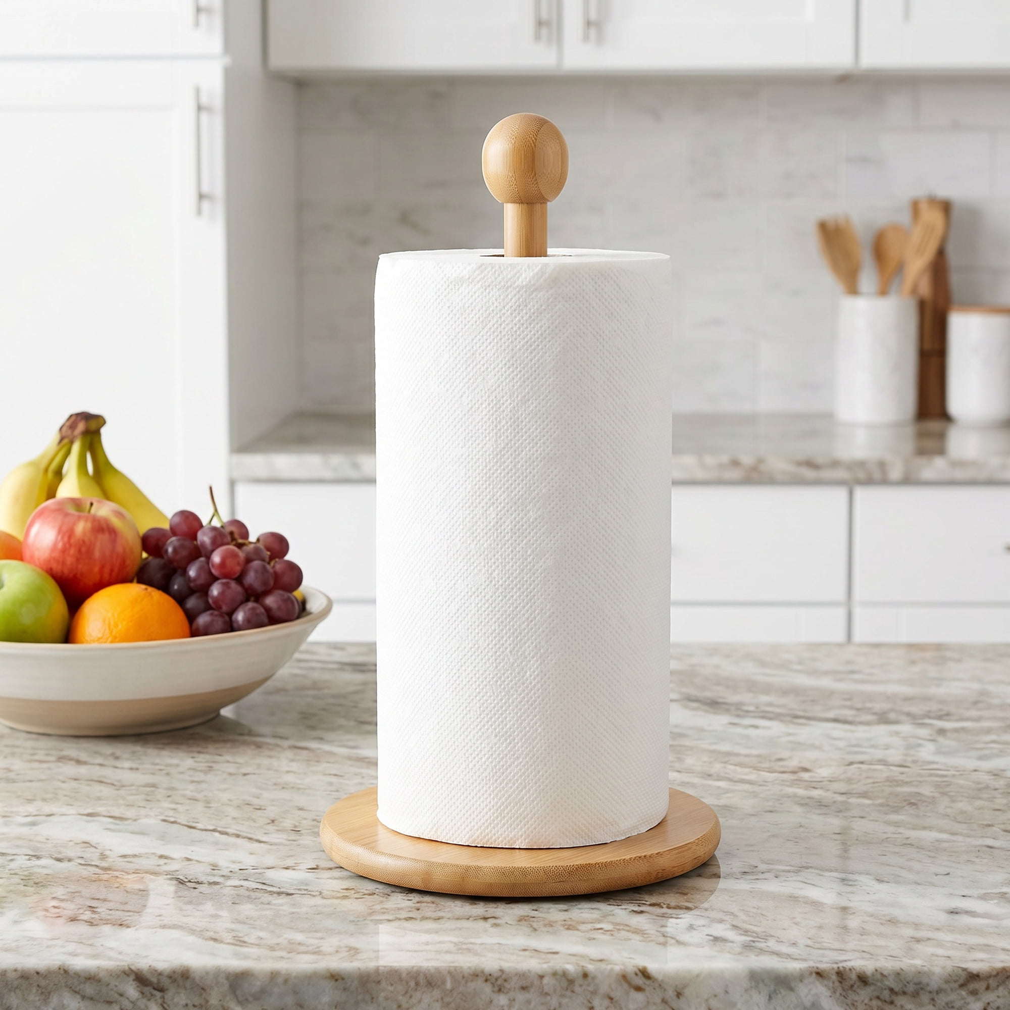 Unique Bargains Paper Towel Holder Countertop Durable Base Wood Natural D 11.6x4.9inch