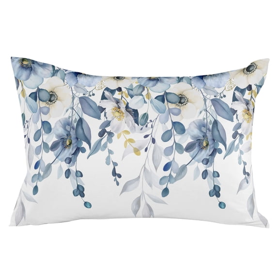 Blue Wild Flowers Throw Pillow Cover 20 x 26 Inch Decorative Pillow Cover Spring Watercolor Eucalyptus Leaves Floral Lumbar Pillowcase Seasonal Rectangle Cushion Case for Couch Sofa Bed Living Room