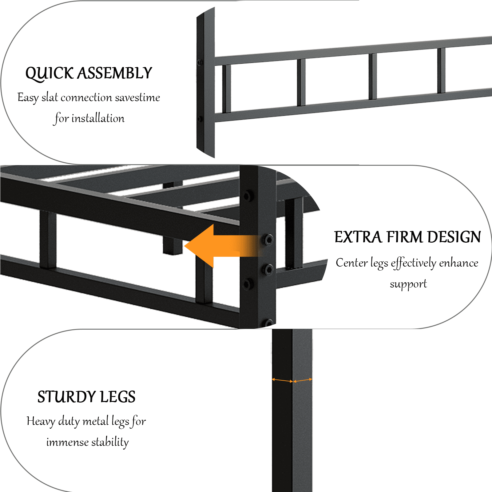 4 EVER WINNER Queen Size Detachable Metal Canopy Bed Frame, Modern Black Platform Bed with Noise-Free Slat Support, No Box Spring Needed, Underbed Storage, Tool-Free Quick Assembly