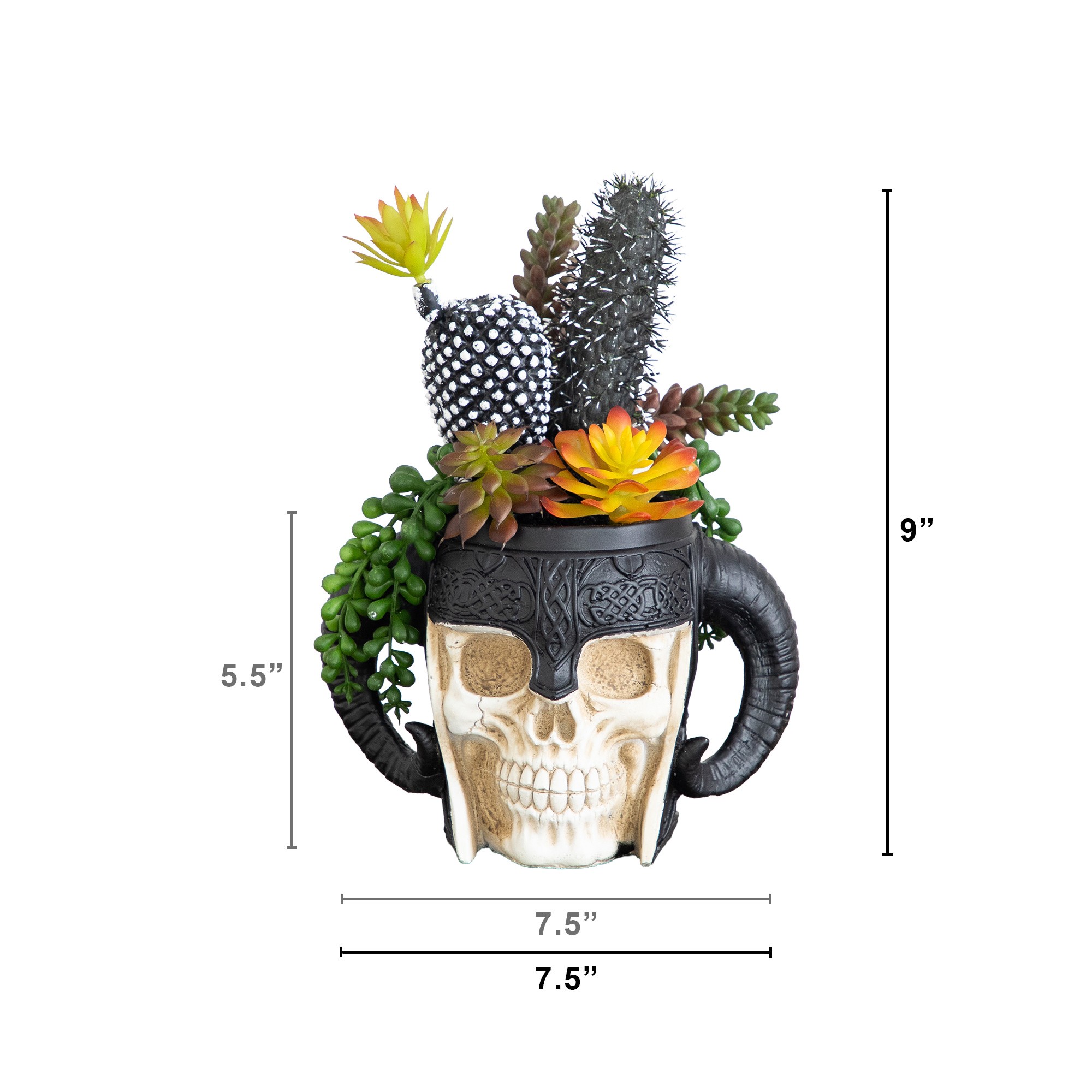 9in. Artificial Halloween Mixed Succulent Garden in Warrior Skull Planter