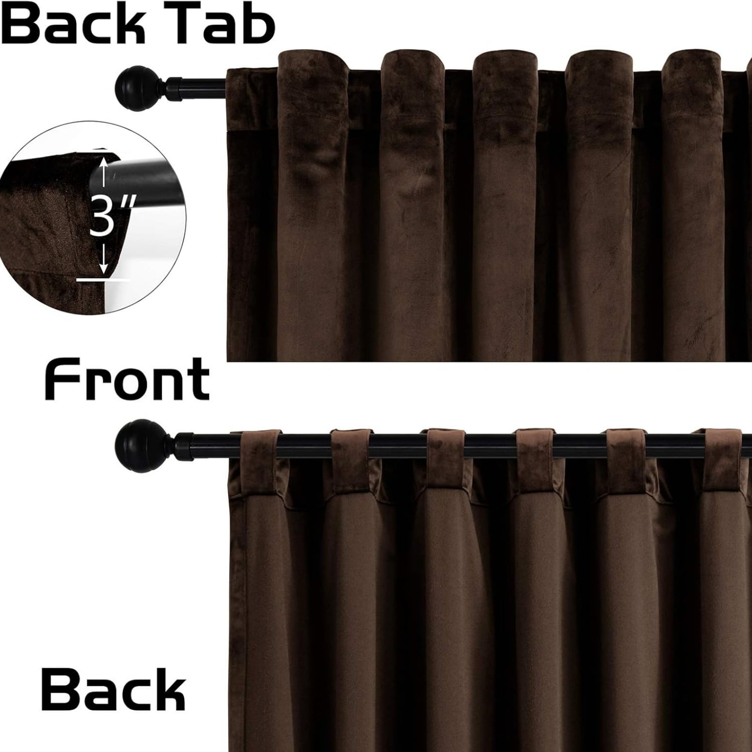 Velvet Curtains with Back Tab and Rod Pocket Soft Privacy Light Filtering Velvet Drapes for Bedroom and Living Room, Set of 2 Panels