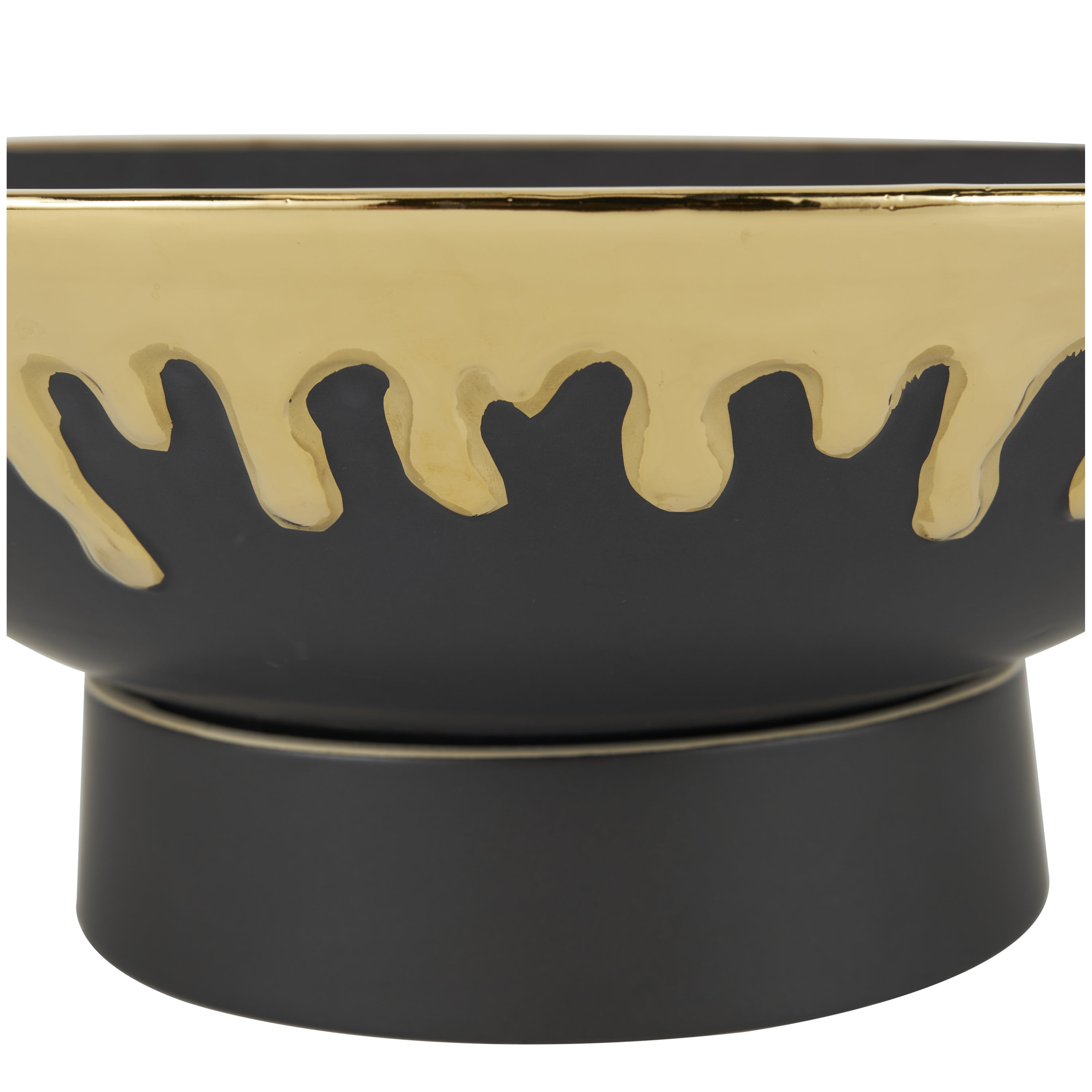 CosmoLiving by Cosmopolitan 15" Round Black Ceramic Decorative Bowl with Abstract Gold Melting Drips