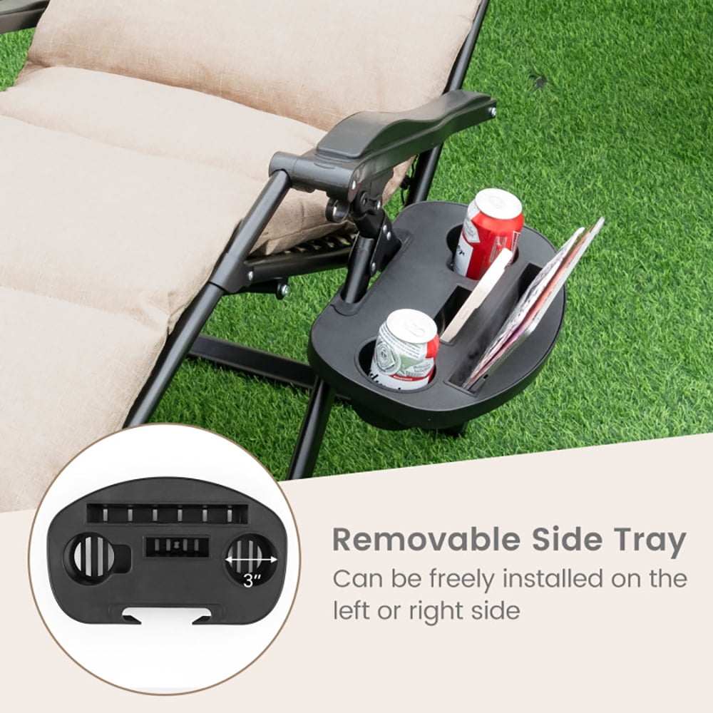 Aimee Lii Adjustable Metal Zero Gravity Lounge Chair with Removable Cushion and Cup Holder Tray, Patio Loungers, Beige Aimee Lii Adjustable Metal Zero Gravity Lounge Chair with Removable Cushion and Cup Holder Tray, Patio Loungers, Beige