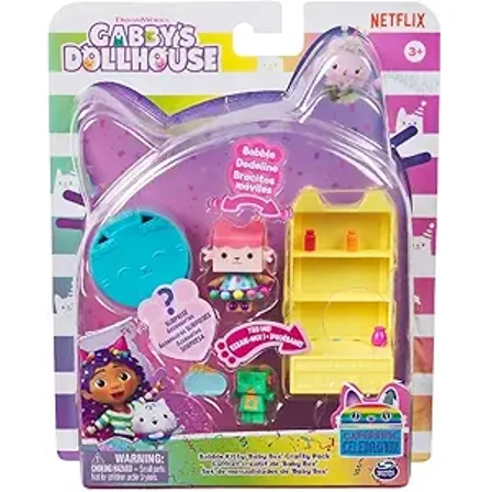 Gabby's Dollhouse, Celebration Series Baby Box Cat Bobble Figure with Dollhouse Furniture and Accessories, Kids Toys for Girls & Boys Ages 3 and Up