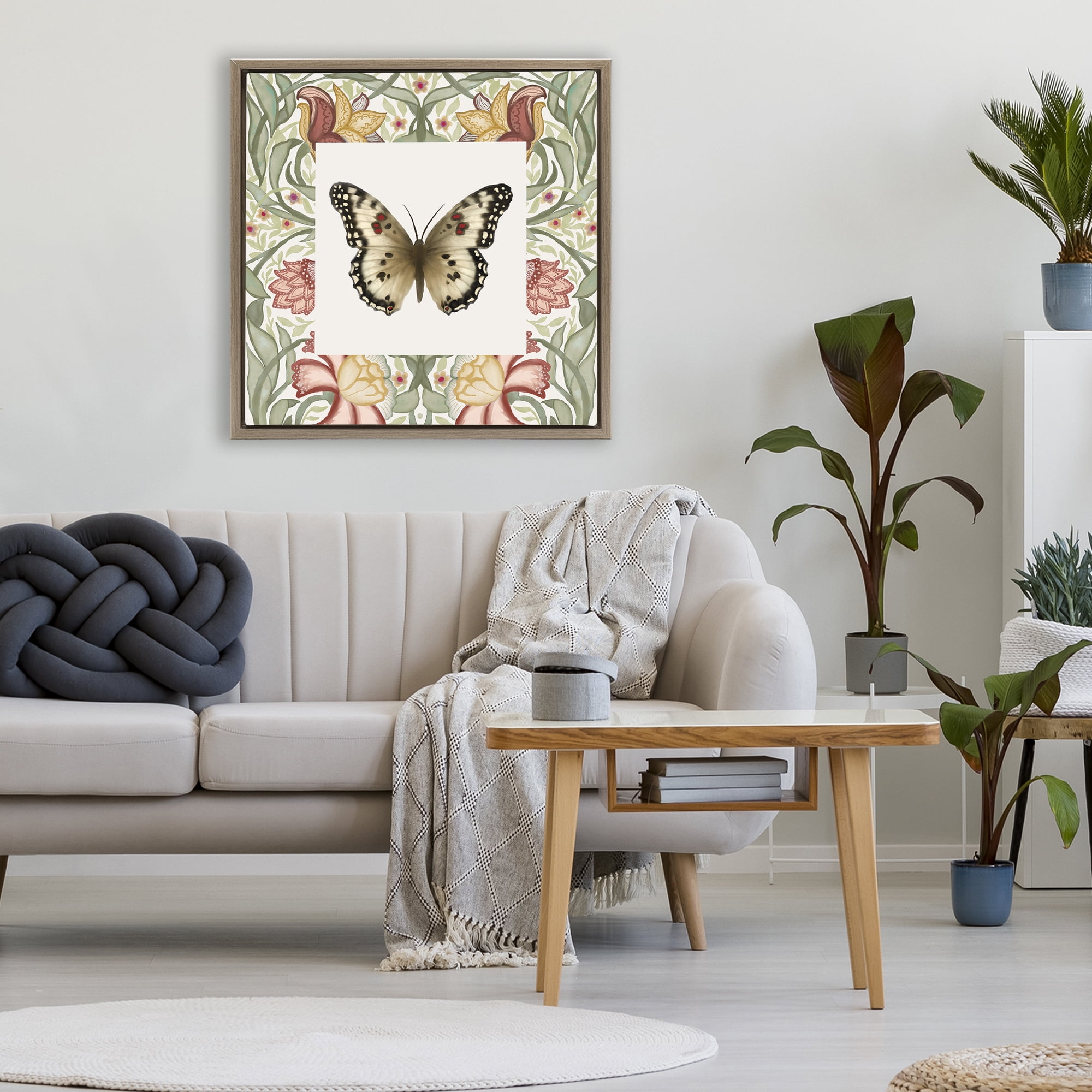 Stupell Industries Warm Toned Baroque Butterfly Brown Framed Floater Canvas Wall Art, design by Elizabeth Medley