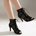 thumbnail image 5 of SACFOF Dance Heels for Women Mesh Ballroom Dance Booties Lace Up Dance Ankle Boots with Zipper, 5 of 6