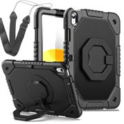 AICase For Apple iPad A16 2025 11 inch Case Shockproof Heavy Duty Rotating Stand Cover Rugged, Durable, Multi-Layer Protection with Screen Protector & Strap