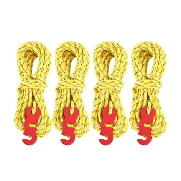 Corde à Vent Tente Corde à Vent Polyester Nylon 4Pcs Ensemble Tente Réfléchissante Corde à Vent Camping Chaîne Guy Ligne avec S Boucle HookYellow