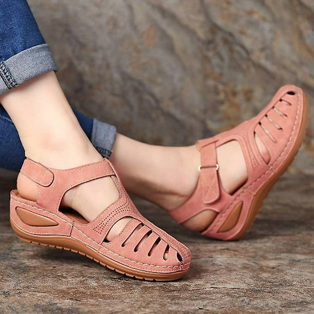 Clarks Sandals For Women Clearance! hoksml Summer Sandals Women Deals,New  Thick Soled Round Toe Slope Heel Sandals For Women's Hollow Casual