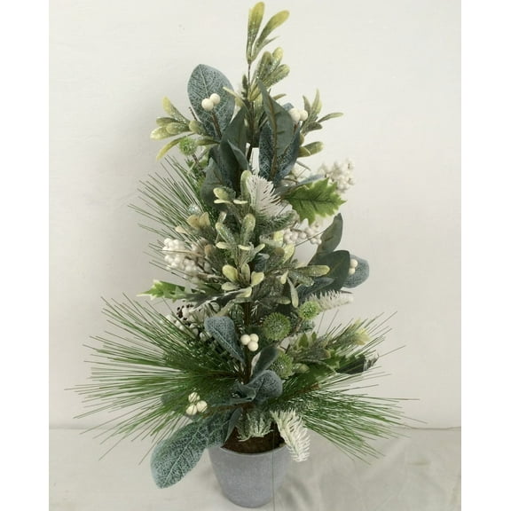 Frosted Greens And White Berries Potted Faux Plants And Trees