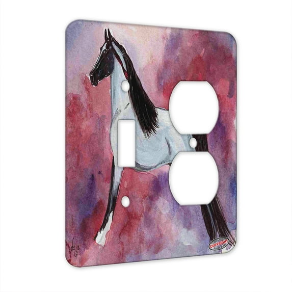 KuzmarK™ 2 Gang Single Toggle / Single Duplex Wall Plate - Blue Roan Tennessee Walking Horse Horse Art by Denise Every