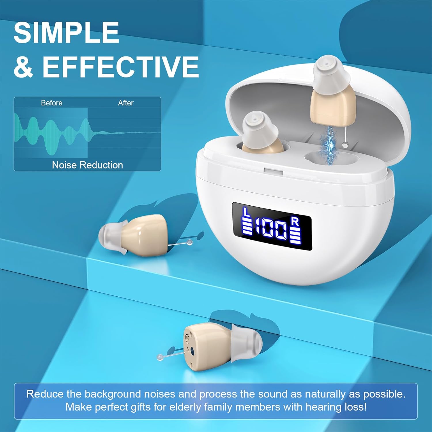 SUWU Rechargeable Digital Hearing Aids for the Elderly, Almost Invisible, with Noise Cancellation, Suitable for Hearing Loss Adults, Behind-the-Ear Hearing Aids, Easy to Control